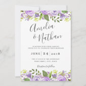 Waterverf Paarse Floral Weddenschap Kaart (Voorkant)