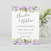 Waterverf Paarse Floral Weddenschap Kaart (Staand voorkant)