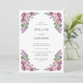 Waterverf Paarse Floral Wedding Kaart (Staand voorkant)