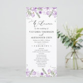 Waterverf Paarse Floral Wedding Programmakaart (Staand voorkant)
