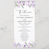 Waterverf Paarse Floral Wedding Programmakaart (Voorkant)