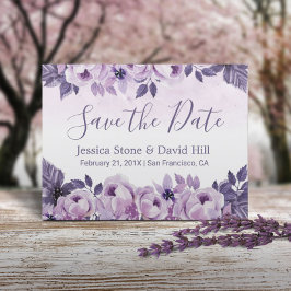 Waterverf Paarse Floral Wedding Save the Date Aankondigingskaart