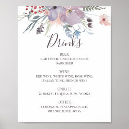 Waterverf paarse florale bruinkoolalcohol drink poster