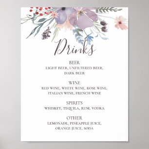 Waterverf paarse florale bruinkoolalcohol drink poster