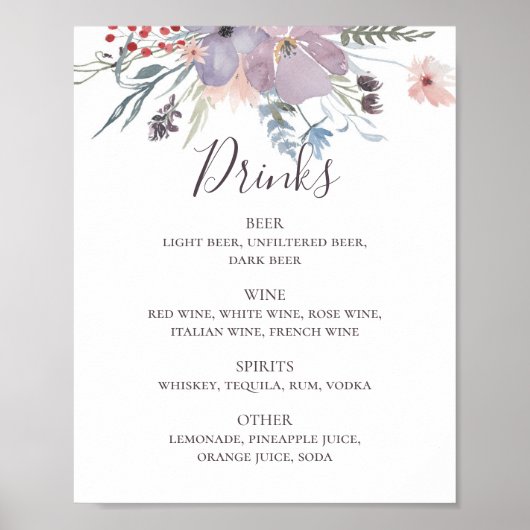 Waterverf paarse florale bruinkoolalcohol drink poster (Voorkant)