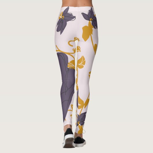  waterverf Paarse florale roze achtergrond Leggings (Achterkant)