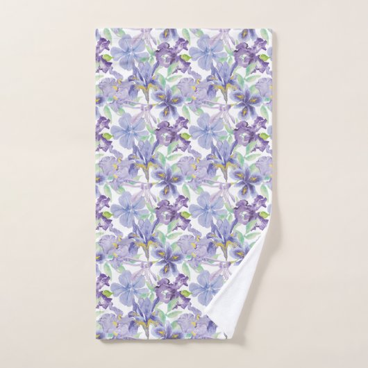 Waterverf Paarse Gele Iris Floral Flowers Bad Handdoek (Handdoek)