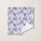 Waterverf Paarse Gele Iris Floral Flowers Bad Handdoek (Wasdoekje)