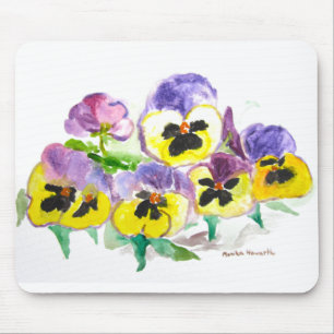 Waterverf Paarse Gele Pansies Floral Rustic Muismat