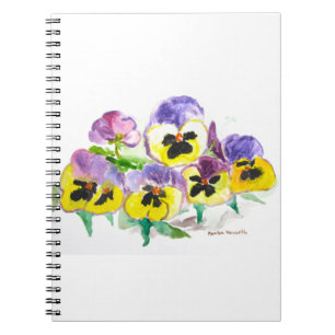 Waterverf Paarse Gele Pansies Floral Rustic Notitieboek