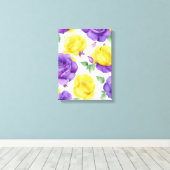 Waterverf Paarse Gele Roos Canvas Afdruk (Insitu (Houten vloer))