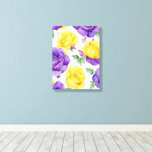 Waterverf Paarse Gele Roos Canvas Afdruk (Insitu (Houten vloer))