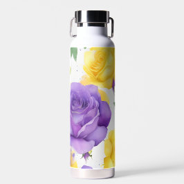 Waterverf Paarse Gele Roos Waterfles