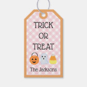 Waterverf Paarse Gingham Ghost Trick or treat Cadeaulabel (Voorkant)