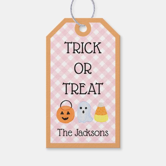 Waterverf Paarse Gingham Ghost Trick or treat Cadeaulabel (Voorkant)