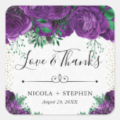 Waterverf Paarse Glam Rozen bruiloft Vierkante Sticker (Voorkant)