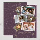 Waterverf Paarse Gold-fotografie met kerstkaarten Feestdagenkaart (Voorkant / Achterkant)