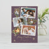 Waterverf Paarse Gold-fotografie met kerstkaarten Feestdagenkaart (Staand voorkant)