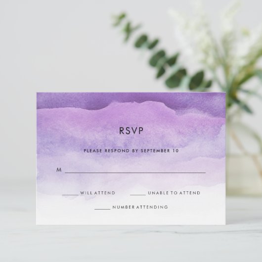 Waterverf Paarse golven | RSVP-antwoord op bruilof RSVP Kaartje (Staand voorkant)