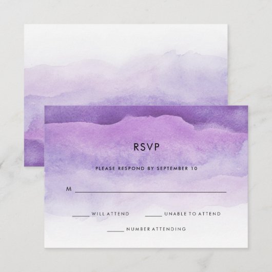 Waterverf Paarse golven | RSVP-antwoord op bruilof RSVP Kaartje (Voorkant / Achterkant)