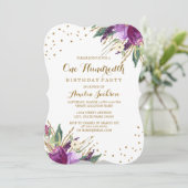 Waterverf Paarse Gouden Bloem 100ste Verjaardagsfe Kaart (Staand voorkant)