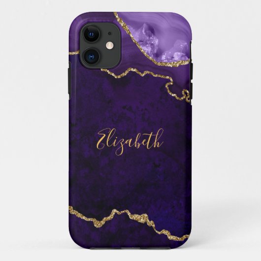 Waterverf Paarse goudmarmer Agate Geode Case-Mate iPhone Case (Achterkant)