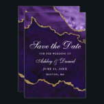 Waterverf Paarse goudmarmer Agate Geode Save The Date<br><div class="desc">Moderne Elegant Waterverf Paars Violet en Gold Marble Agate Geode Save the Date Kaart</div>