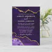 Waterverf Paarse goudmarmer Agate Geode Wedding Kaart (Staand voorkant)