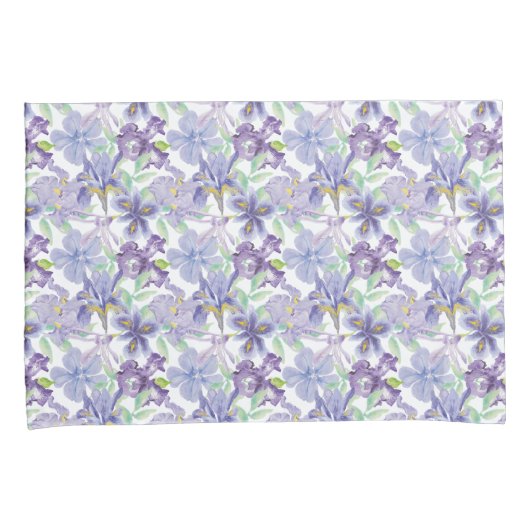 Waterverf Paarse groene Iris Floral Flowers Kussensloop (Voorkant-Rechts)