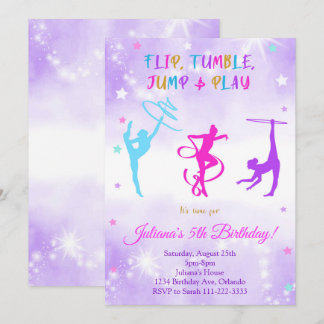 Waterverf Paarse Gymnastiek Verjaardagsuitnodiging Kaart