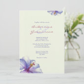 Waterverf Paarse hibiscus Wedding Invitations Kaart (Staand voorkant)