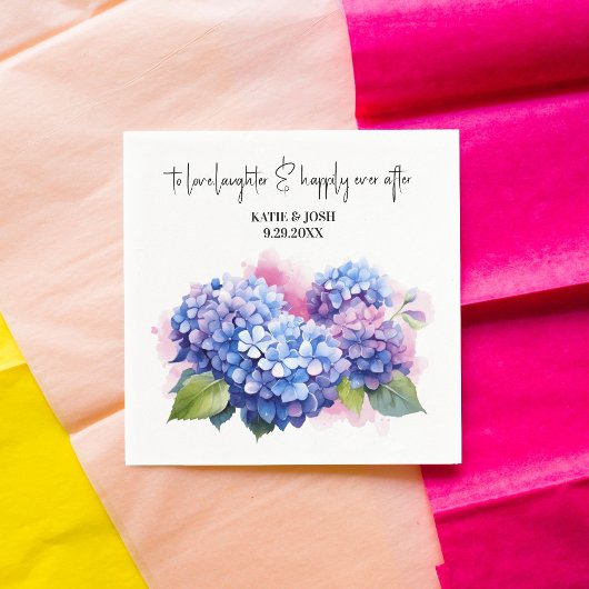 Waterverf Paarse Hydrangea Bloemige Bruiloft Servet