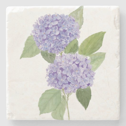 Waterverf Paarse Hydrangea Stenen Onderzetter (Voorkant)