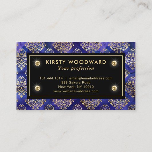 Waterverf Paarse Inktpatroon met Gouden Damast Visitekaartje (Achterkant)