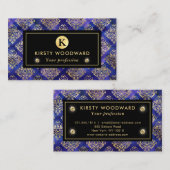 Waterverf Paarse Inktpatroon met Gouden Damast Visitekaartje (Voorkant / Achterkant)