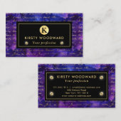 Waterverf Paarse Inktpatroon met Gouden script Visitekaartje (Voorkant / Achterkant)