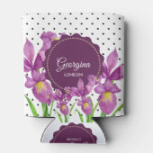 Waterverf Paarse Iris Black White Polka Dots Blikjeskoeler (Achterkant)