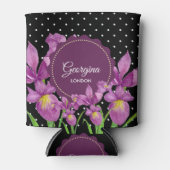 Waterverf Paarse Iris Black White Polka Dots Blikjeskoeler (Voorkant)