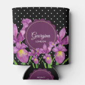 Waterverf Paarse Iris Black White Polka Dots Blikjeskoeler (Achterkant)