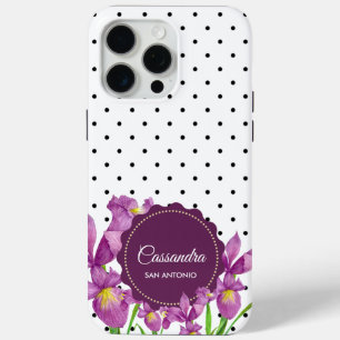 Waterverf Paarse Iris Black White Polka Dots iPhone 15 Pro Max Hoesje
