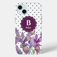 Waterverf Paarse Iris Black White Polka Dots