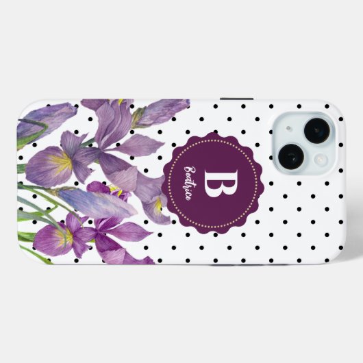 Waterverf Paarse Iris Black White Polka Dots Case-Mate iPhone Case (Achterkant (horizontaal))