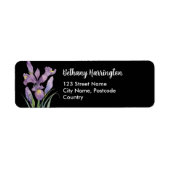 Waterverf Paarse Iris Black White Polka Dots Etiket (Voorkant)