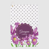 Waterverf Paarse Iris Black White Polka Dots Golfhanddoek (Voorkant)