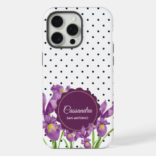 Waterverf Paarse Iris Black White Polka Dots iPhone 15 Pro Max Case