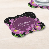 Waterverf Paarse Iris Black White Polka Dots Kartonnen Onderzetters (Gekanteld)