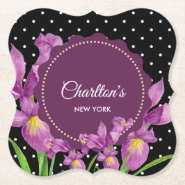 Waterverf Paarse Iris Black White Polka Dots Kartonnen Onderzetters