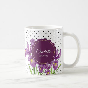 Waterverf Paarse Iris Black White Polka Dots Koffiemok
