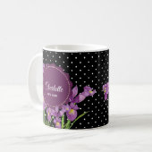Waterverf Paarse Iris Black White Polka Dots Koffiemok (Voorkant links)
