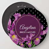 Waterverf Paarse Iris Black White Polka Dots Ronde Button 6,0 Cm (Voorkant /achterkant)